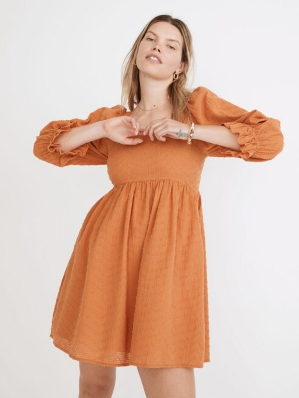 Madewell Puff Sleeve Waisted Mini Dress In Mulled Cider Size 00